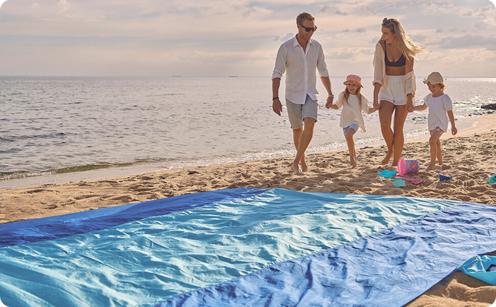 family life with beach blanket sand free extra large
